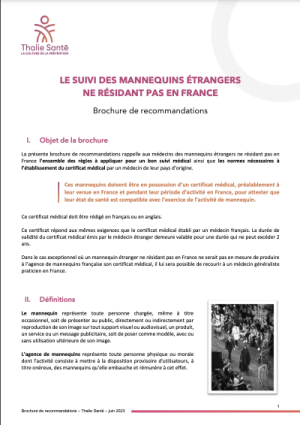 Suivi des mannequins - brochure de recommandations - Thalie Sante - Juin 2023